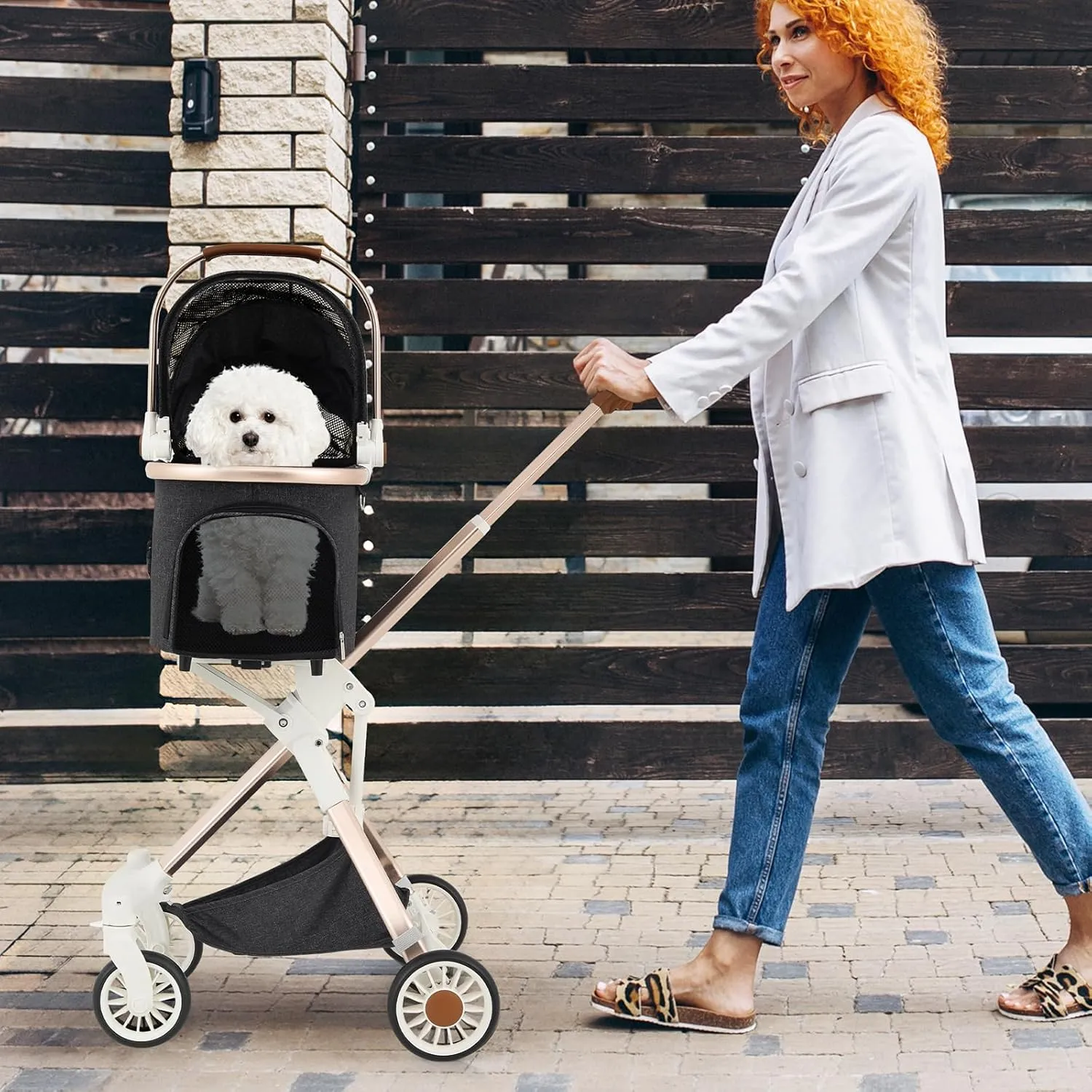 Magshion Dog Stroller for Small Dogs, 3in1 One-Hand-Fold Lightweight Pet Stroller Cat Jogger with Aluminum Frame, Detachable Carrier, Basket Storage, Adjustable Canopy, Dary Gray