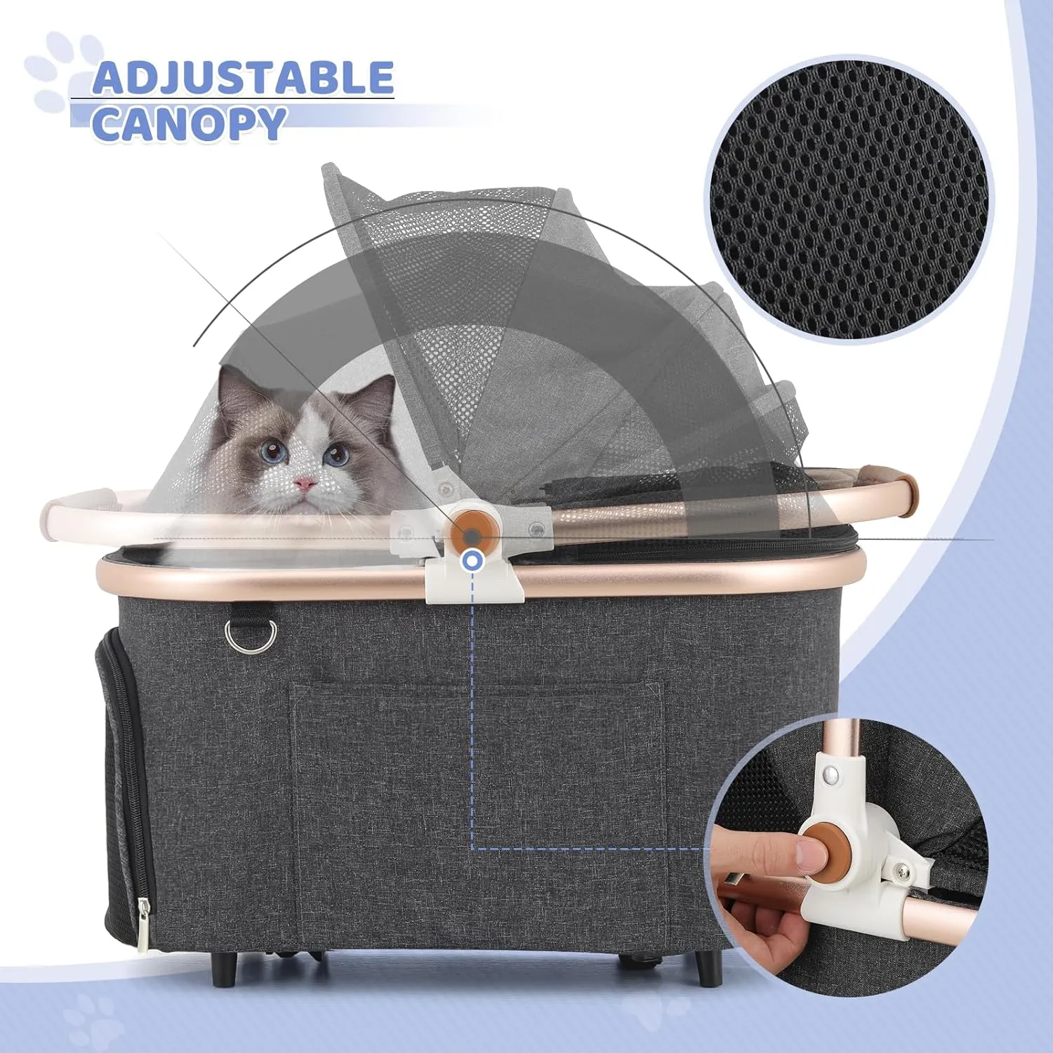 Magshion Dog Stroller for Small Dogs, 3in1 One-Hand-Fold Lightweight Pet Stroller Cat Jogger with Aluminum Frame, Detachable Carrier, Basket Storage, Adjustable Canopy, Dary Gray