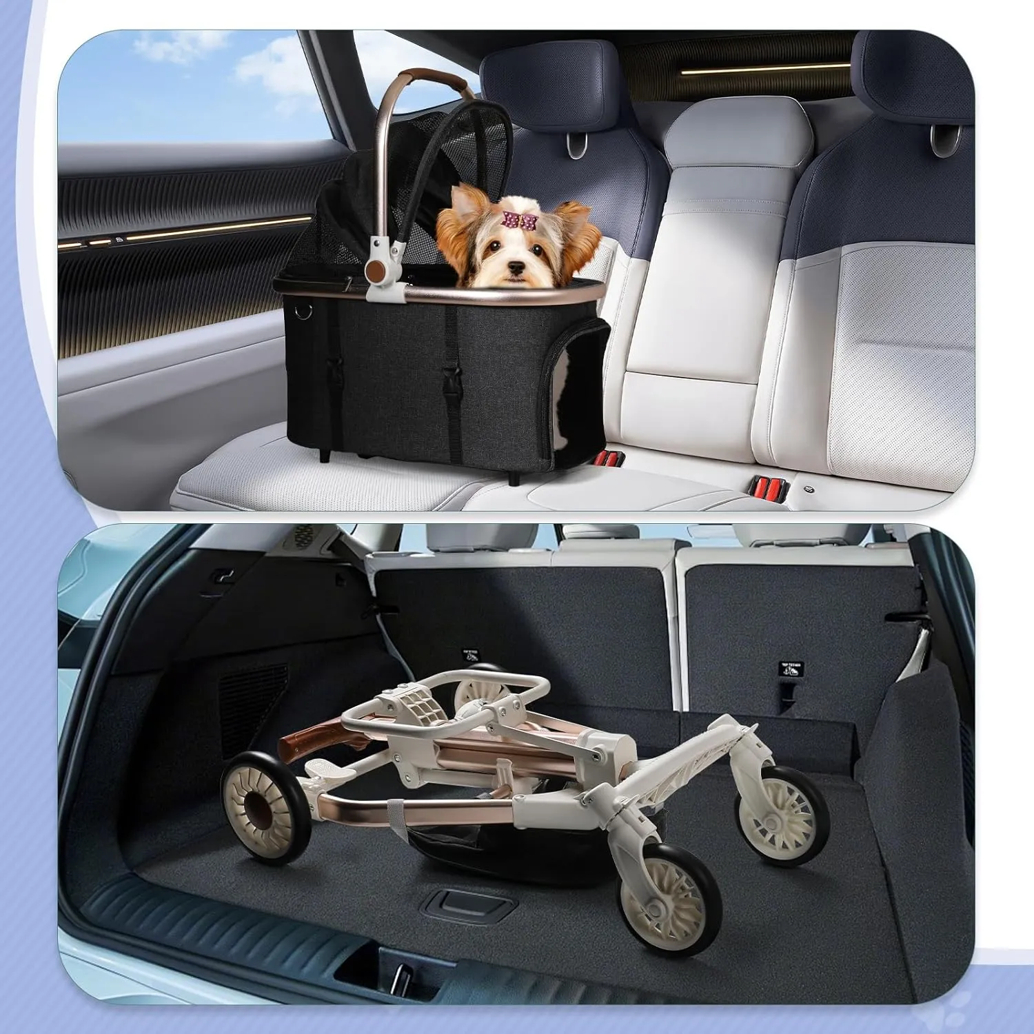 Magshion Dog Stroller for Small Dogs, 3in1 One-Hand-Fold Lightweight Pet Stroller Cat Jogger with Aluminum Frame, Detachable Carrier, Basket Storage, Adjustable Canopy, Dary Gray
