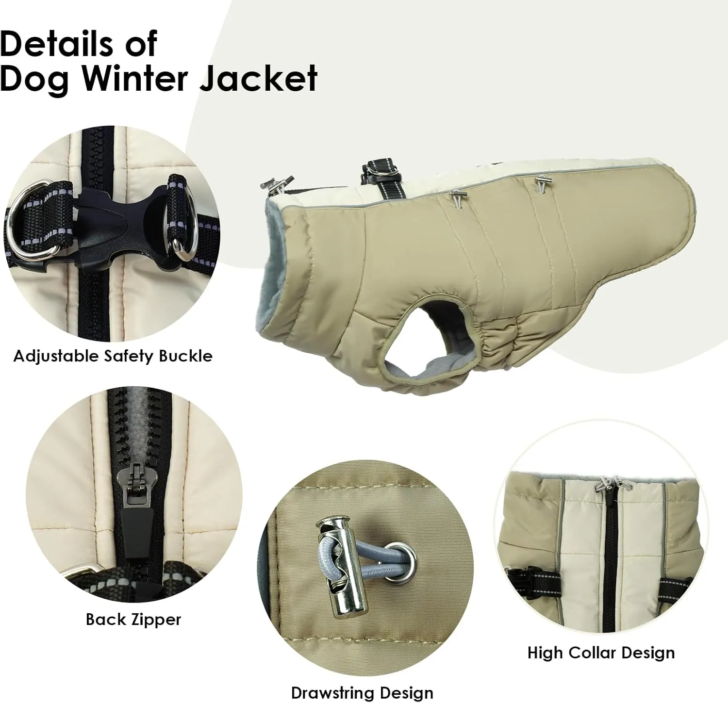 Medium Dog Coat Dog Winter Jacket,Warm Zip Up Snowsuit Dog Harness Vest Reflective Water-Resistant Dog Coat Dog Snow Jacket for Medium Dogs Jack Russell, Mini Schnauzer, Apricot