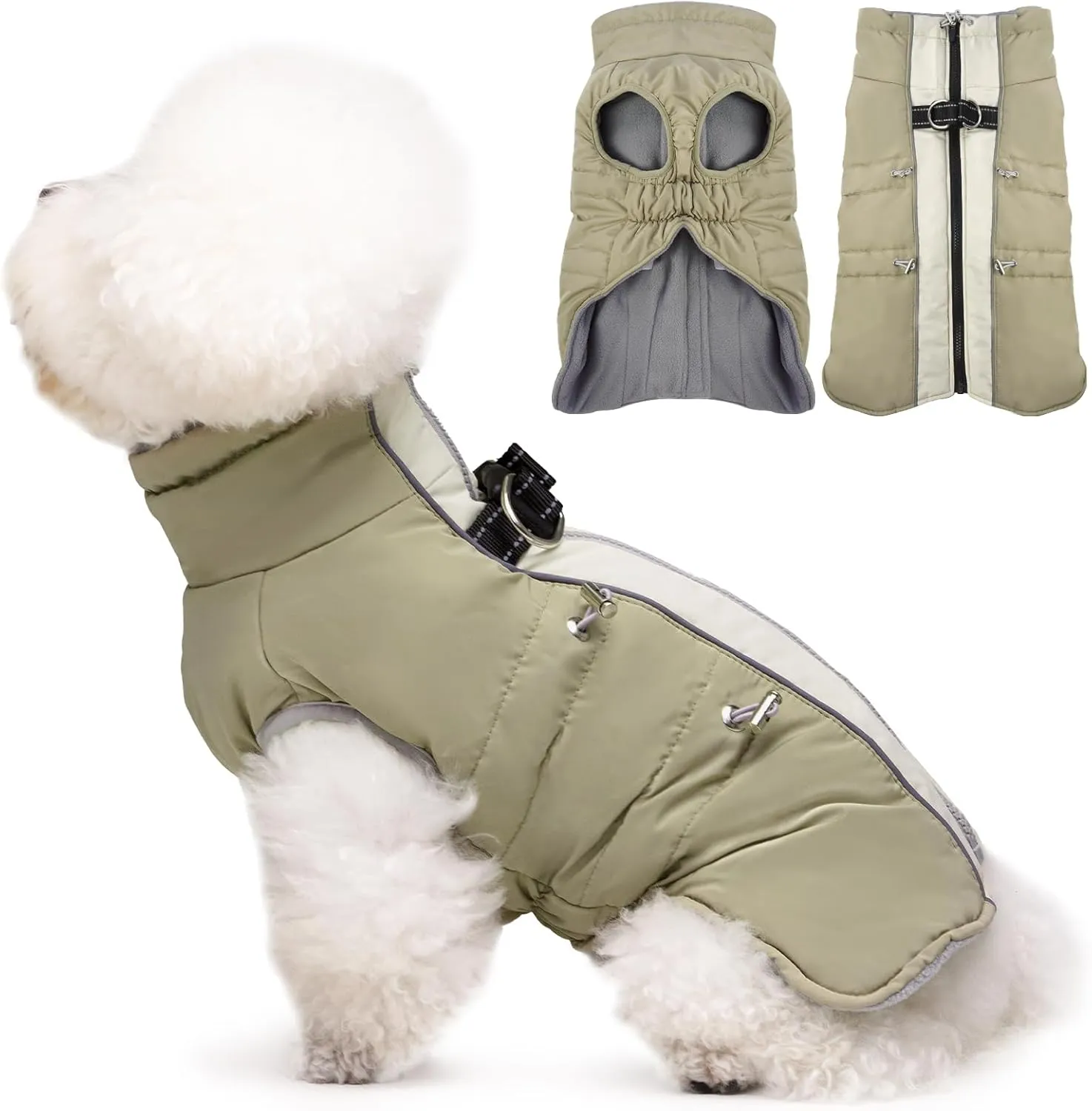 Medium Dog Coat Dog Winter Jacket,Warm Zip Up Snowsuit Dog Harness Vest Reflective Water-Resistant Dog Coat Dog Snow Jacket for Medium Dogs Jack Russell, Mini Schnauzer, Apricot