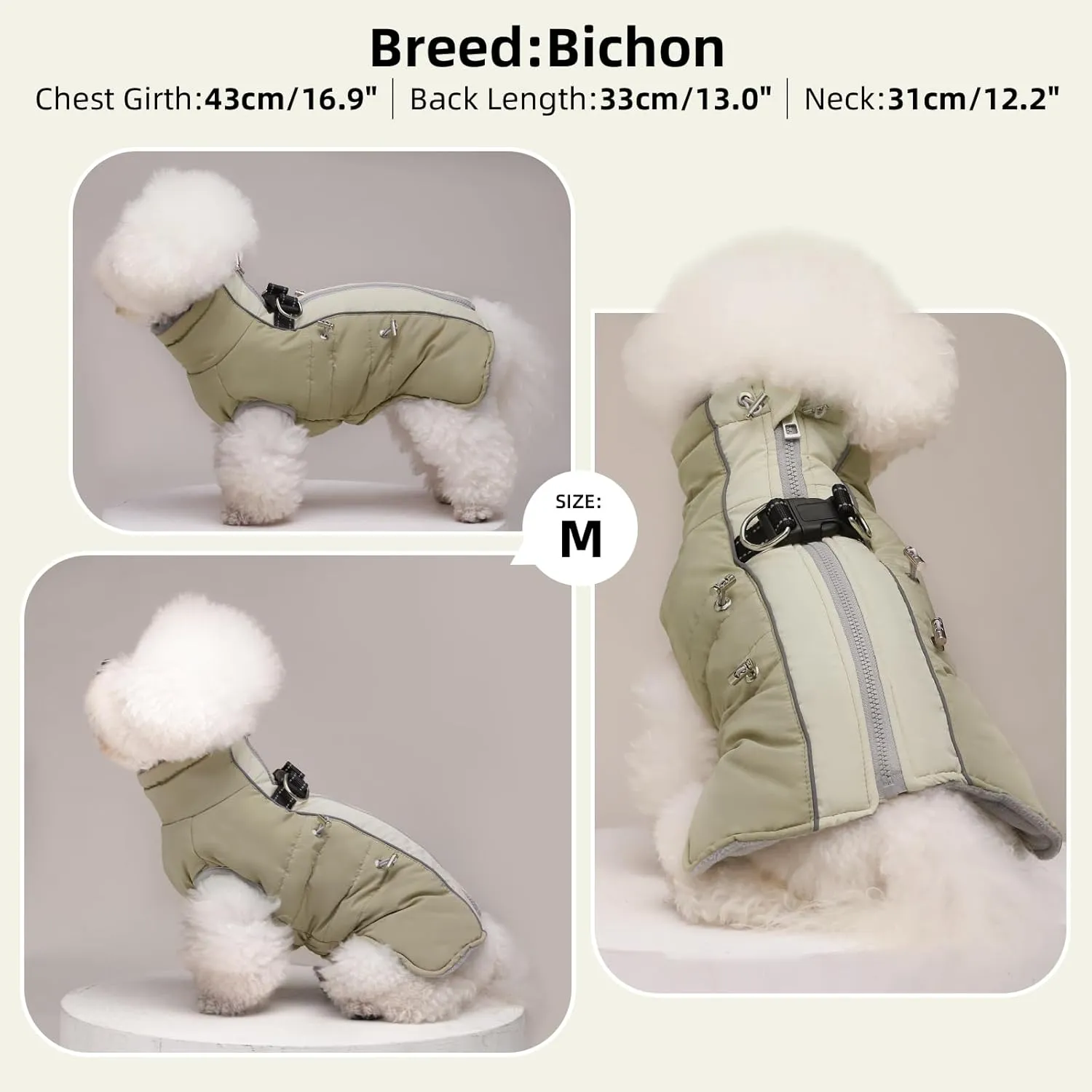 Medium Dog Coat Dog Winter Jacket,Warm Zip Up Snowsuit Dog Harness Vest Reflective Water-Resistant Dog Coat Dog Snow Jacket for Medium Dogs Jack Russell, Mini Schnauzer, Apricot