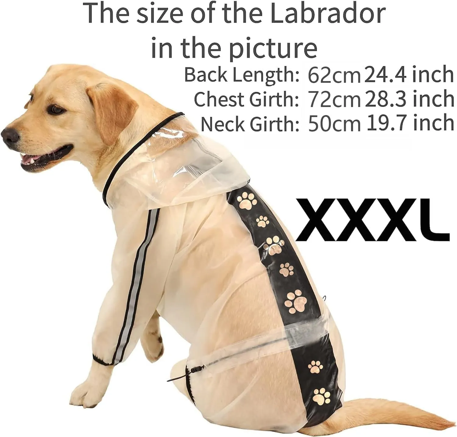 Olsa Dog Raincoat, Dog Hooded Slicker Poncho, 4 Legs Rain Jacket with Reflective Stripe, Transparent Water Proof Resistant Rain Snow Clothes for Small Medium Large