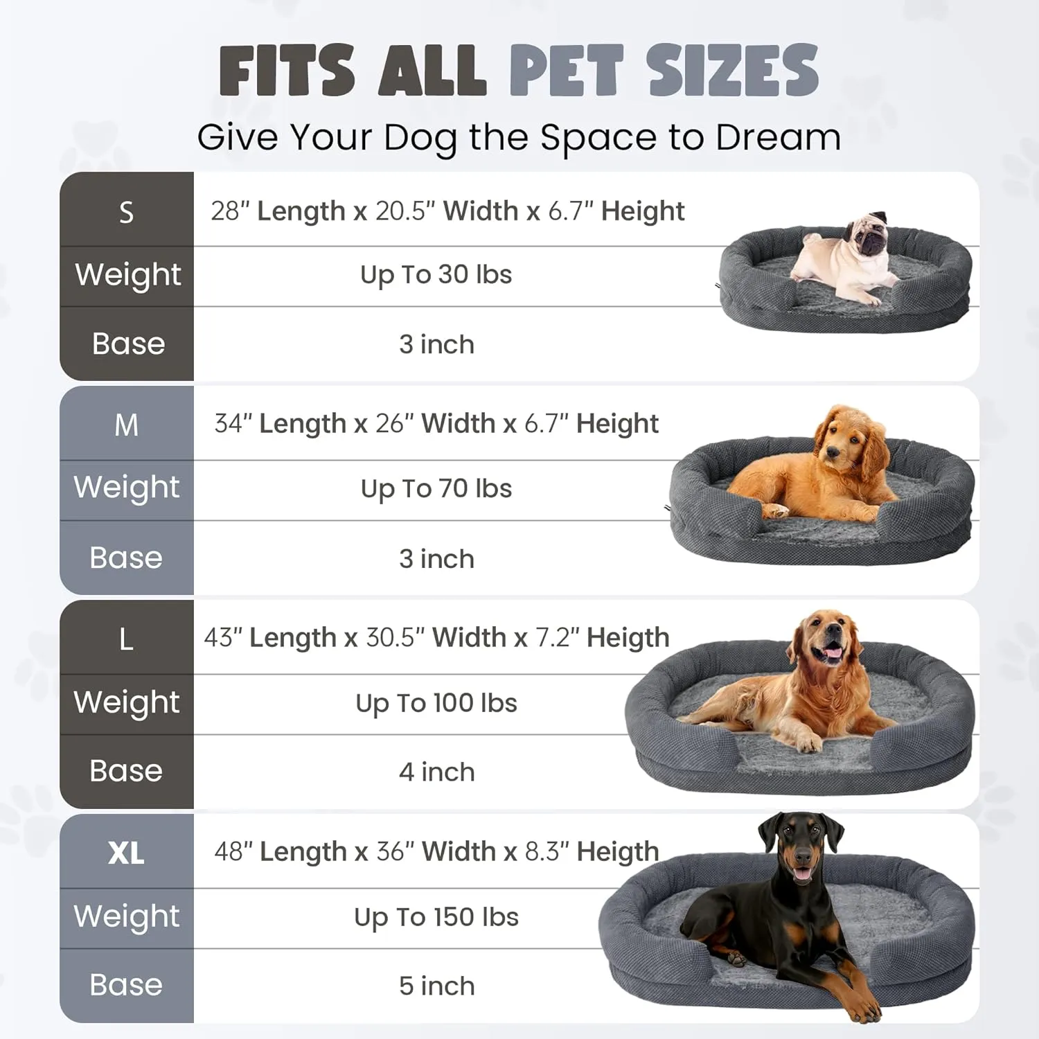 Orthopedic Dog Bed for Extra Large Dogs, Egg Crate Memory Foam Fur Sofa with Comfortable Sides, Soft and Big Dog Couch Bed with Washable Removable Cover and Non-Slip Oval Bottom, 43" Grey