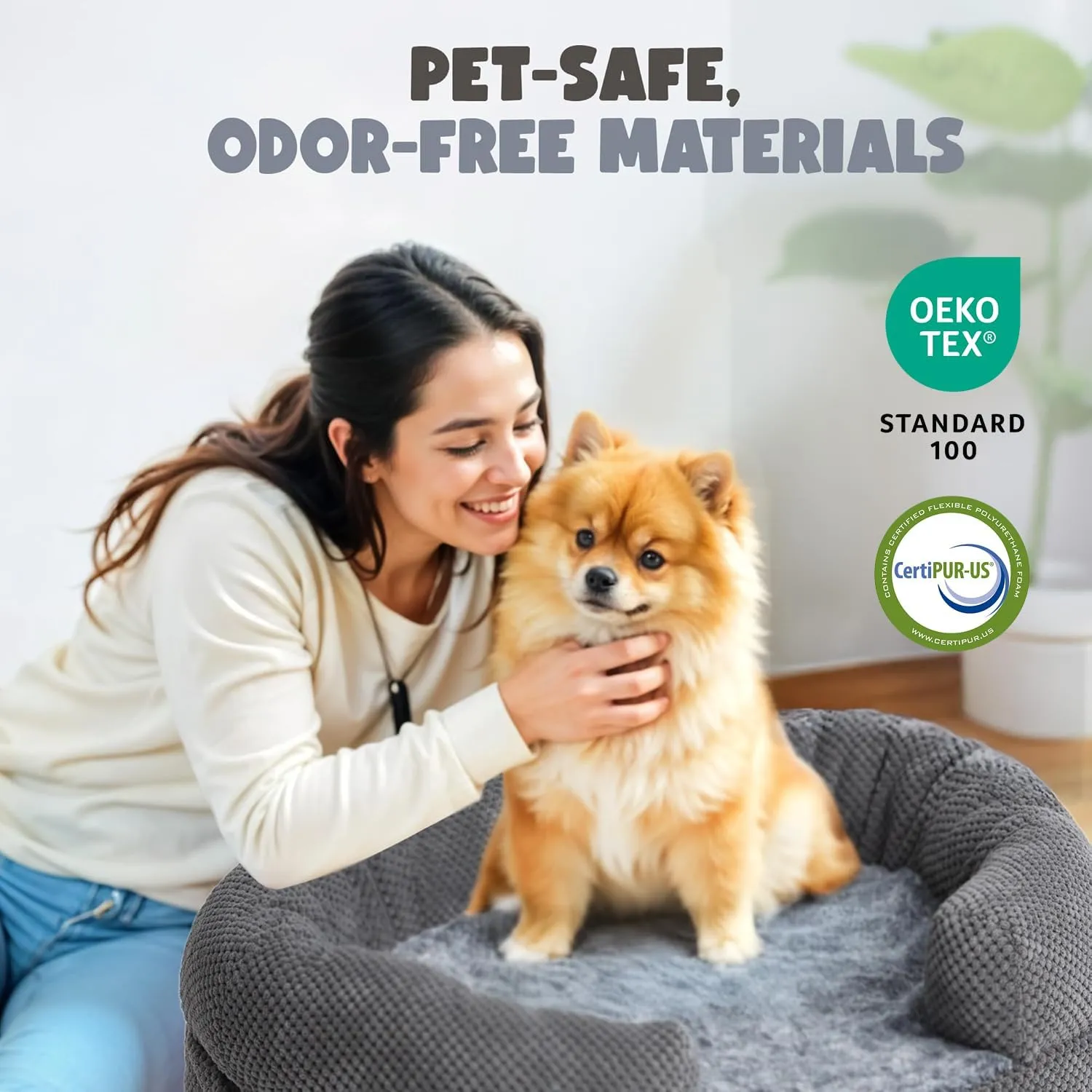 Orthopedic Dog Bed for Extra Large Dogs, Egg Crate Memory Foam Fur Sofa with Comfortable Sides, Soft and Big Dog Couch Bed with Washable Removable Cover and Non-Slip Oval Bottom, 43" Grey