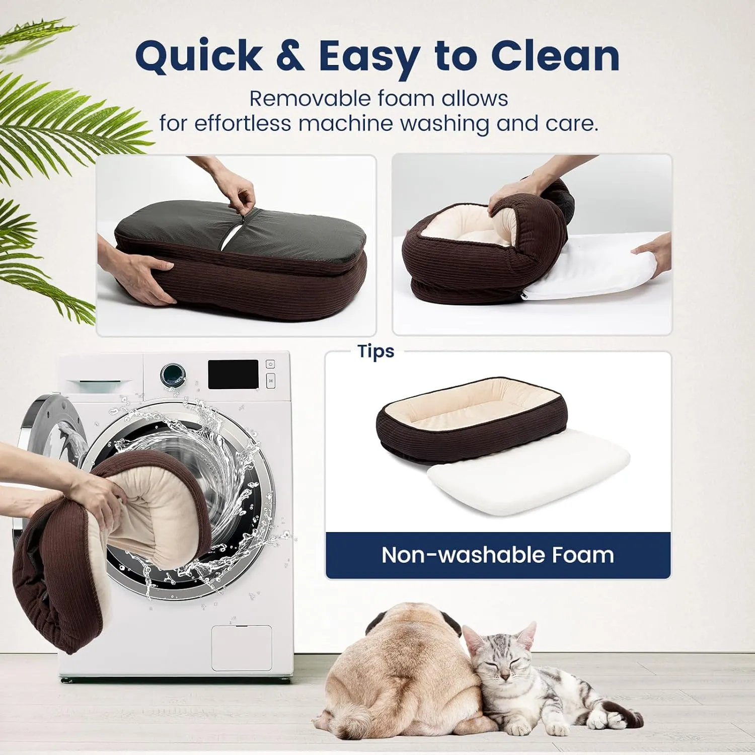 Orthopedic Dog Bed for Large Size Dog Washable Cover, Egg Crate Foam Cat Bed for Senior Cat,Oval Kennel Bed, Pet Couch Bed with Four Sided Bolster, Removable Washable Cover Non-Slip Bottom, Brown