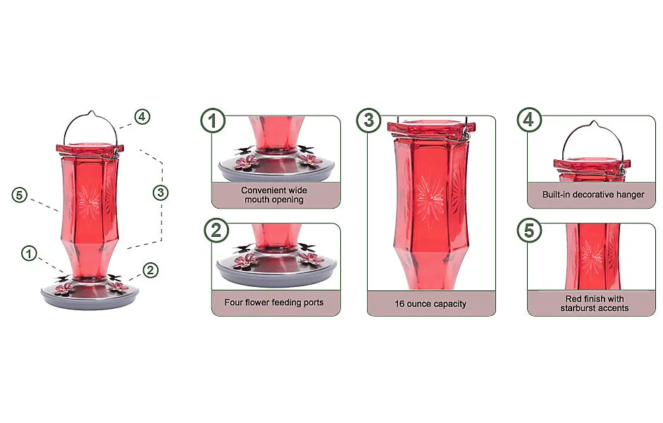 Perky-Pet® 8139-2 Ruby Starburst Vintage Hummingbird Feeder, 16 Oz