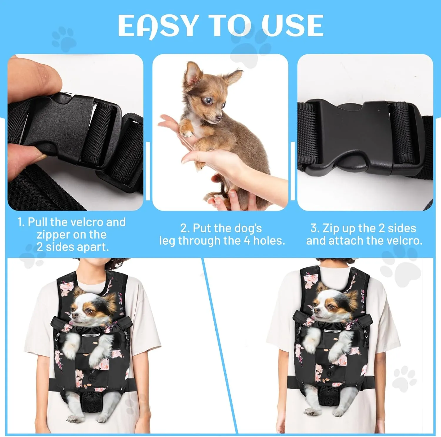 Petmolico Pet Dog Carrier Backpack, Adjustable Dog Legs-Out Front Backpack, Hands-Free Cat Pup Front Carrier Travel Bag, Easy-fit for Traveling Hiking for Small Medium Dogs, XL, Pink Rose