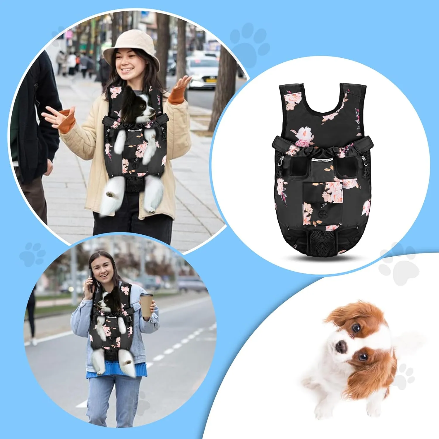 Petmolico Pet Dog Carrier Backpack, Adjustable Dog Legs-Out Front Backpack, Hands-Free Cat Pup Front Carrier Travel Bag, Easy-fit for Traveling Hiking for Small Medium Dogs, XL, Pink Rose