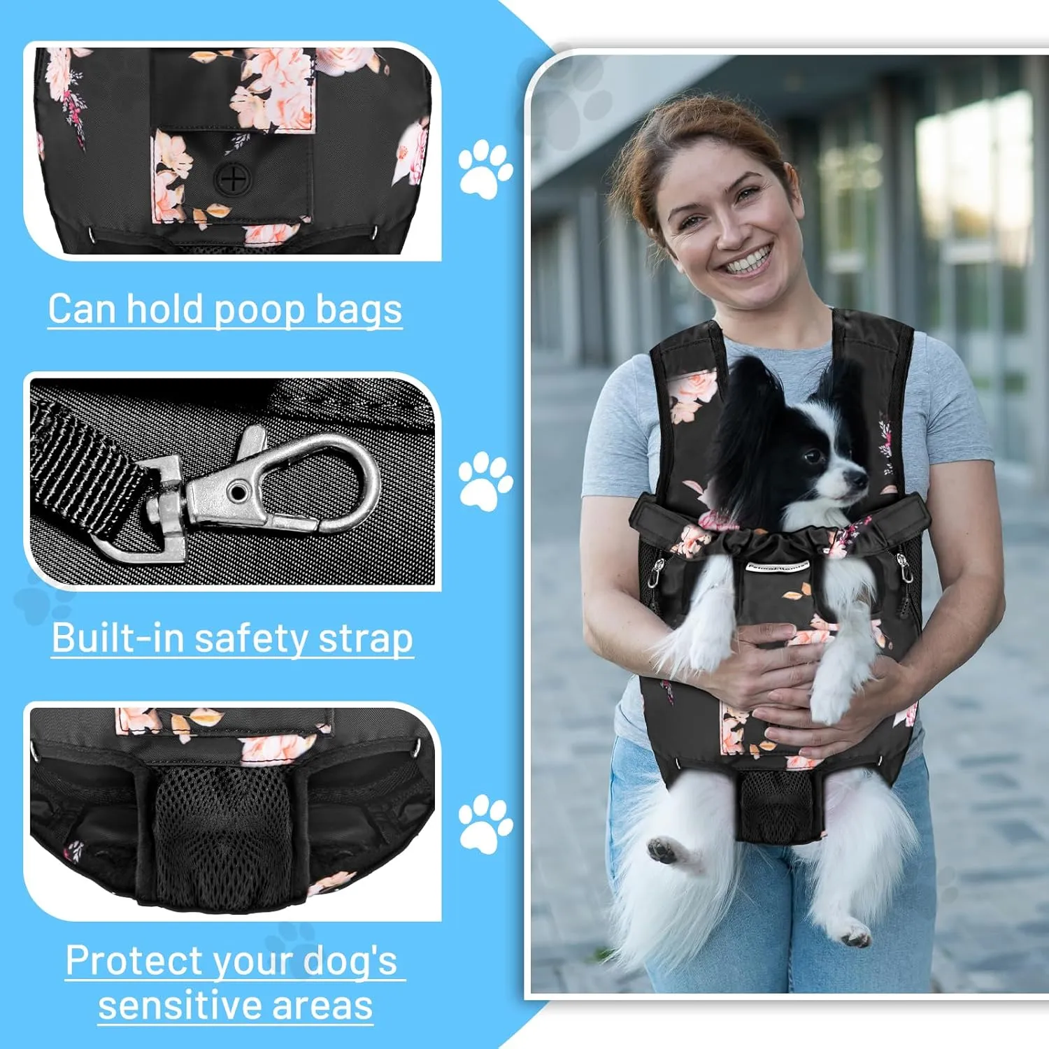 Petmolico Pet Dog Carrier Backpack, Adjustable Dog Legs-Out Front Backpack, Hands-Free Cat Pup Front Carrier Travel Bag, Easy-fit for Traveling Hiking for Small Medium Dogs, XL, Pink Rose