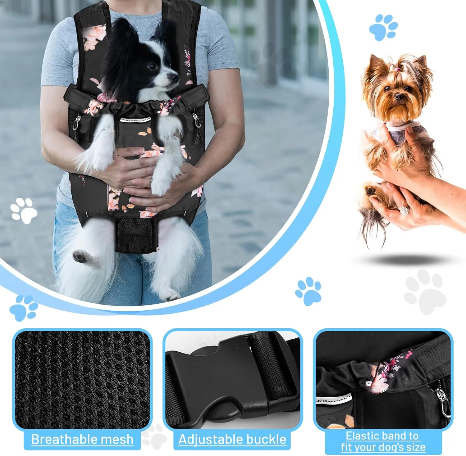 Petmolico Pet Dog Carrier Backpack, Adjustable Dog Legs-Out Front Backpack, Hands-Free Cat Pup Front Carrier Travel Bag, Easy-fit for Traveling Hiking for Small Medium Dogs, XL, Pink Rose