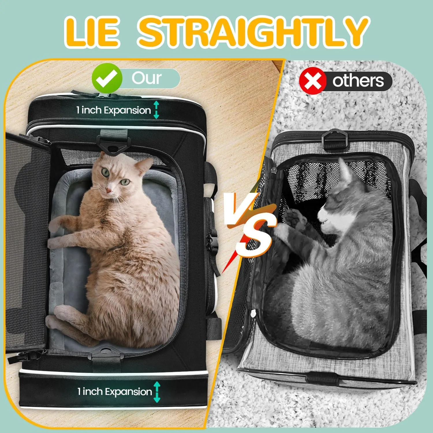Petskd Length-Expandable Pet Carrier 17x12x8.5 Inches JetBlue Frontier Spirit Airline Approved, Soft Pet Travel Carrier for Small Cats Dogs with Zipper Locks and Anti-Scratch Mesh(Black)