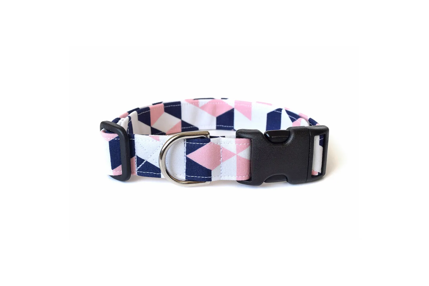 Pink, White & Navy Geometric Dog Collar