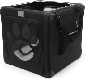 Portable Collapsible Dog Crate Travel Dog Crate for Small Medium Dogs Sturdy & Breathable Small Dog Kennel Indoor Outside Puppy Carrier for Car 3-Door Larger Cat Carrier Soft(Black)