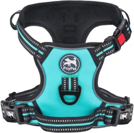 PoyPet No Pull Dog Harness, [Release on Neck] Reflective Adjustable No Choke Pet Vest with Front & Back 2 Leash Attachments(Mint Blue,XS)