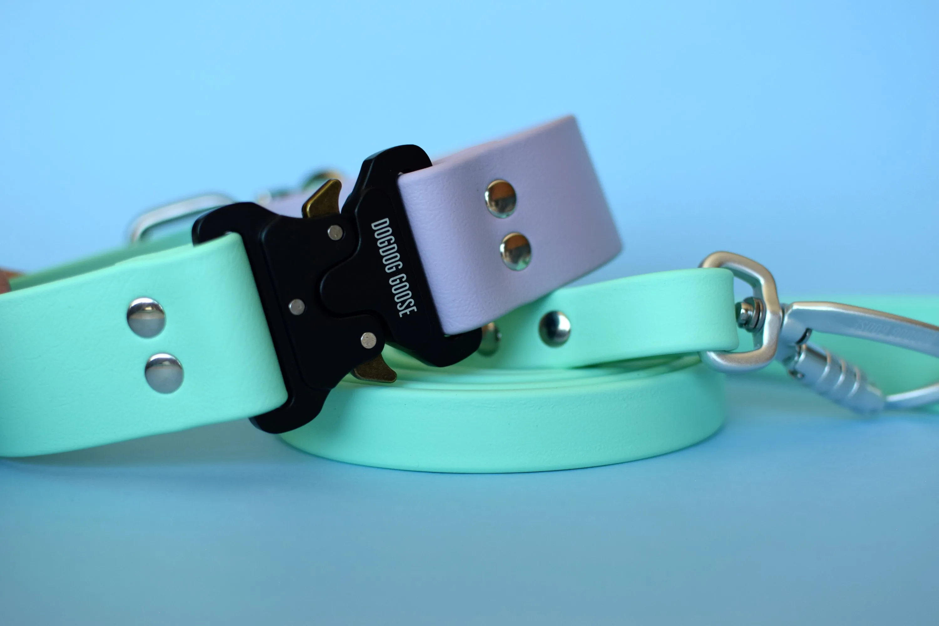 PREMADE COLLECTION - Pastel Purple & Seafoam with Nickel Biothane Dog Collar