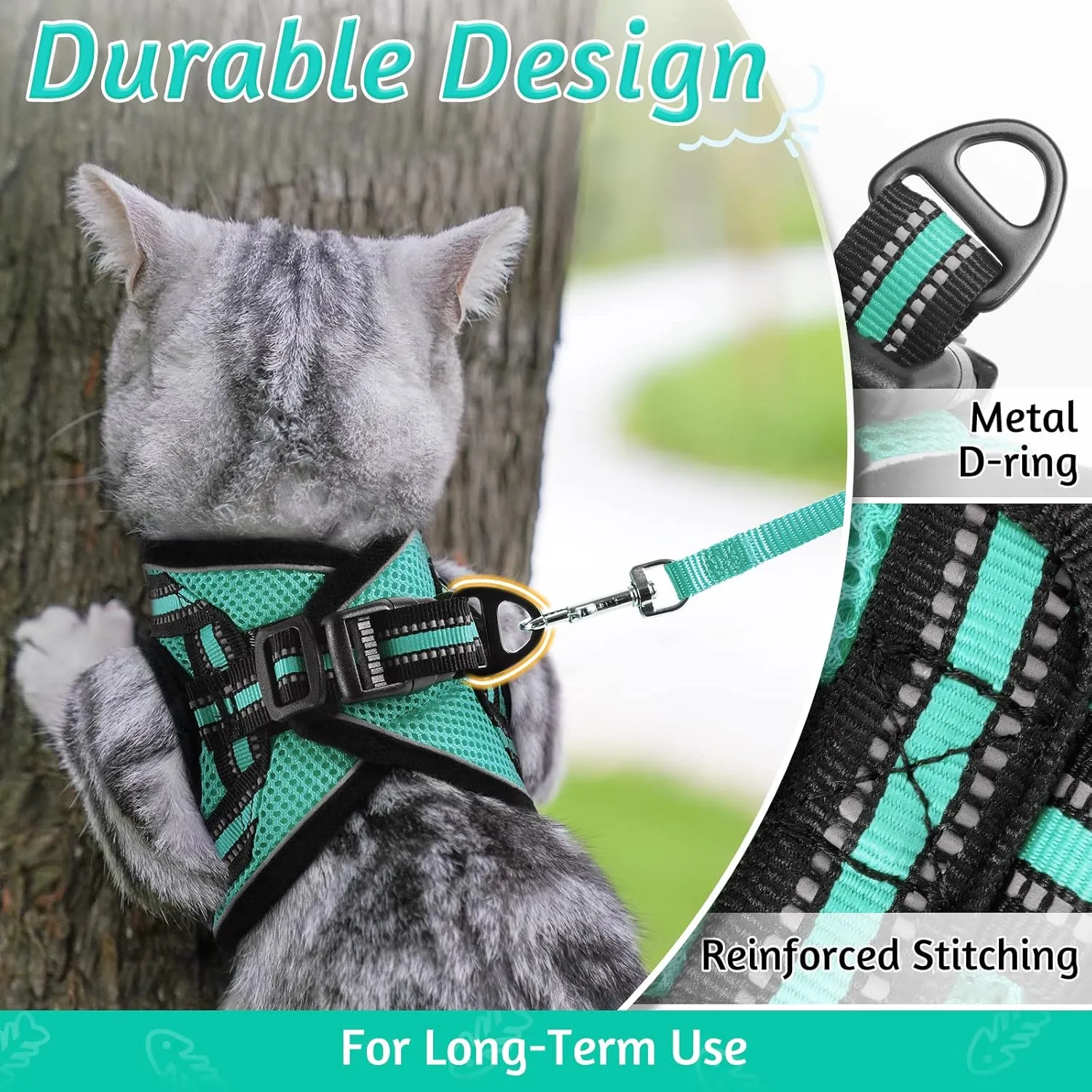 rabbitgoo Cat Harness and Leash Set for Walking Escape Proof, Adjustable Soft Kittens Vest with Reflective Strip for Cats, Comfortable Outdoor Vest,Green,L