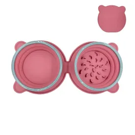Red Portable Collapsible Pet Bowl Set - Food-Grade Silicone Double Bowl for Dogs & Cats, Anti-Slip & Easy to Clean