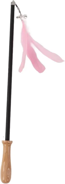Retractable Cat Teaser Wand with Bell | Interactive Feather Toy for Kittens/Adult Cats | Flexible Carbon Fiber Rod & Ergonomic Handle | 38.8in Extended Length (Pink)