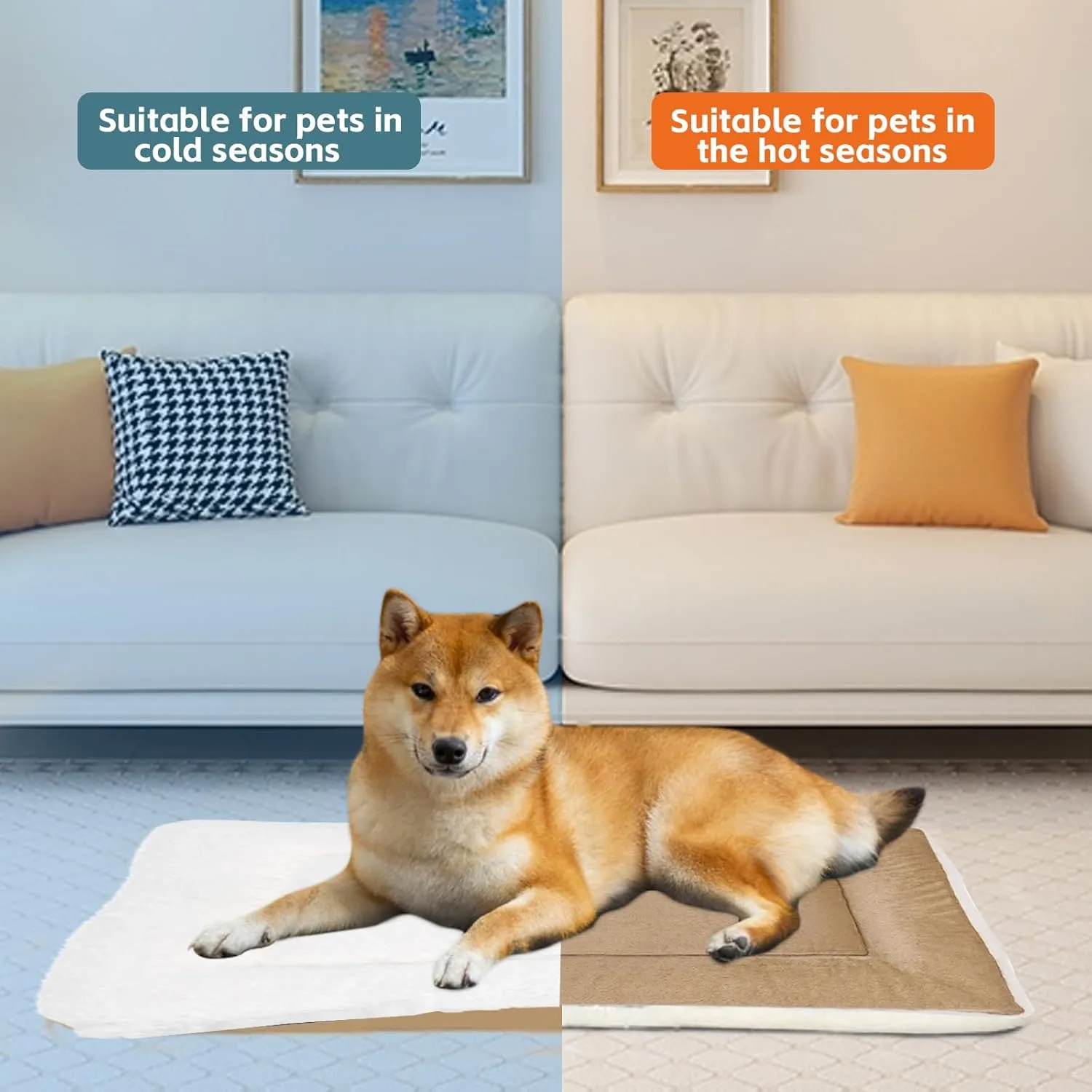 Reversible Dog Bed Mat - Orthopedic Foam Crate Pad for Kennel Comfort, Small to Large Dogs (Tan)