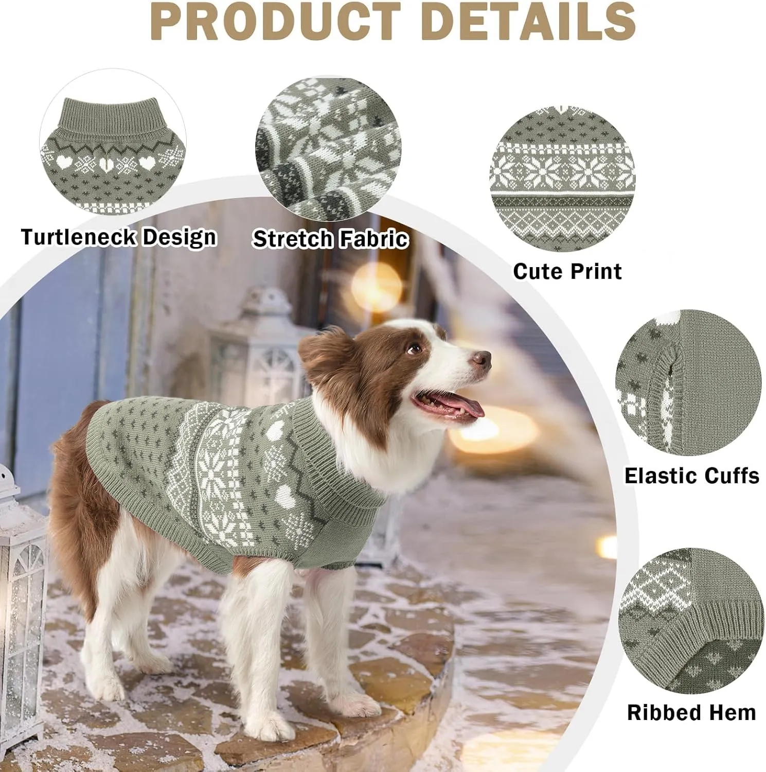 SCENEREAL Dog Sweaters for Large Medium Small Dogs, Warm Puppy Clothes Soft Turtleneck Sweatshirt, Knitted Ugly Dog Christmas Sweater Pet Outfits, Argyle Xmas Pet Cold Weather Coat for Girls Boys
