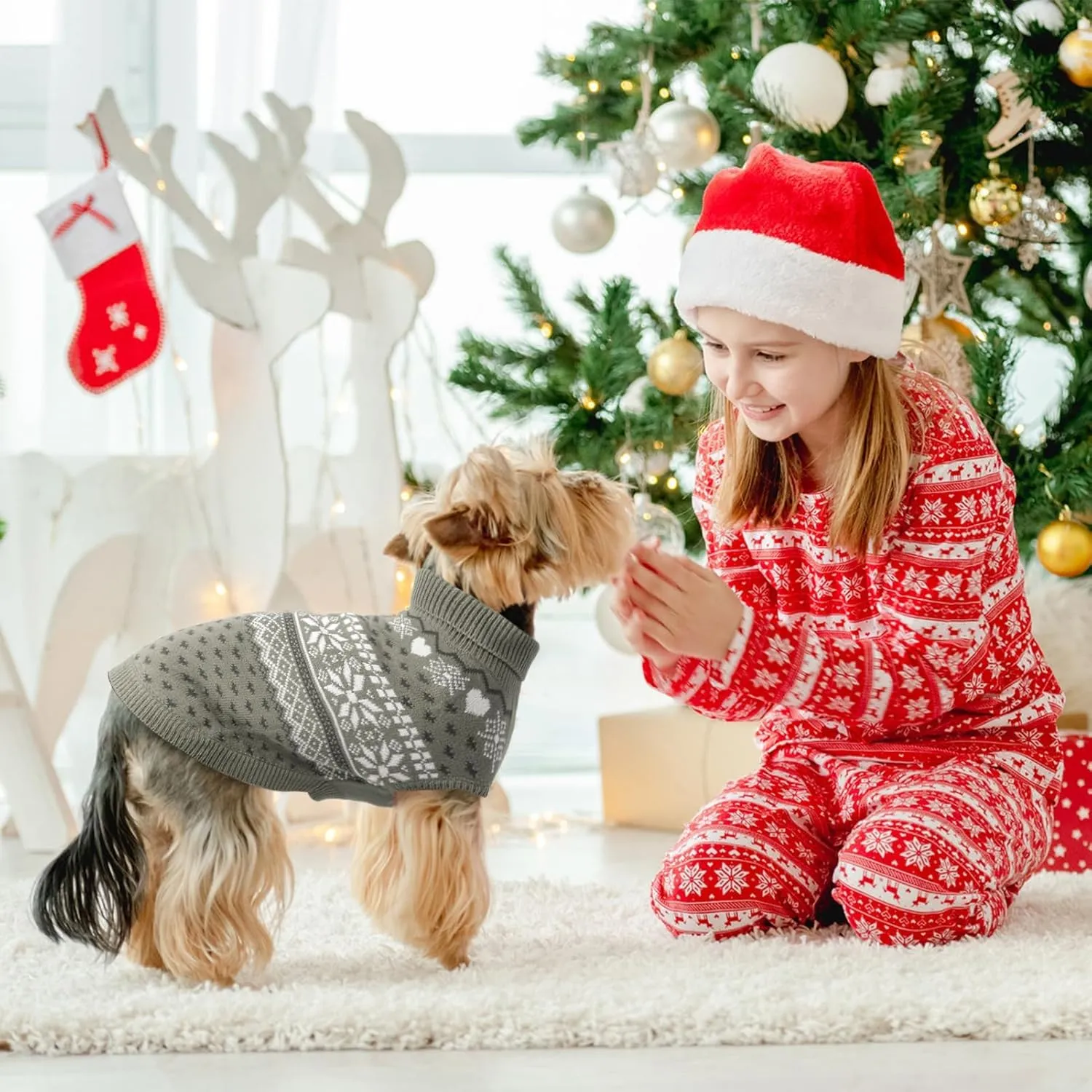 SCENEREAL Dog Sweaters for Large Medium Small Dogs, Warm Puppy Clothes Soft Turtleneck Sweatshirt, Knitted Ugly Dog Christmas Sweater Pet Outfits, Argyle Xmas Pet Cold Weather Coat for Girls Boys