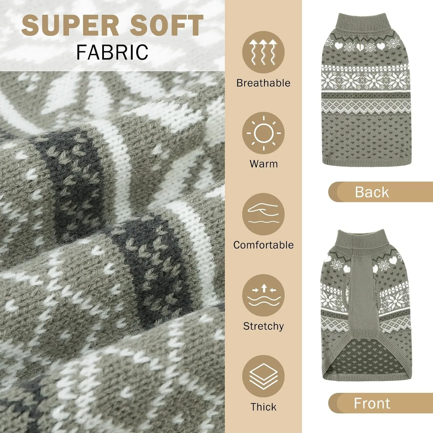 SCENEREAL Dog Sweaters for Large Medium Small Dogs, Warm Puppy Clothes Soft Turtleneck Sweatshirt, Knitted Ugly Dog Christmas Sweater Pet Outfits, Argyle Xmas Pet Cold Weather Coat for Girls Boys