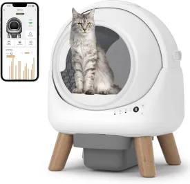 Self-Cleaning-Litter-Box,Automatic Cat Litter Box for Multiple Cats,Robot with APP Control,Dual Safety Protection,Odor-Free Waste Disposal Includes Trash Bags,White