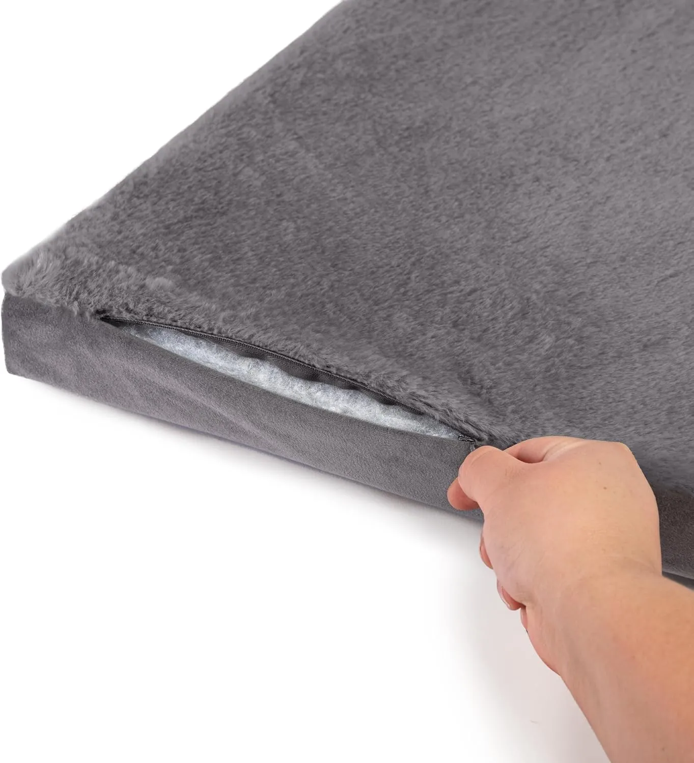 Sherry Kline Reversible Sherpa to Velvet Crate Mat for Pets - Durable Zippered Design, Removable Washable Cover - 24" x 36" x 2.5", Medium, Grey