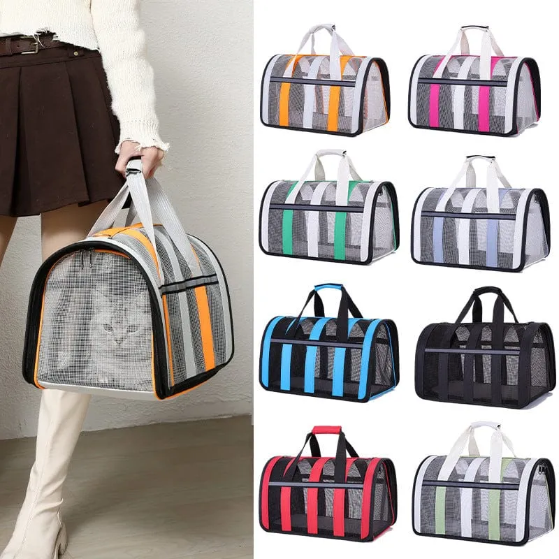 Size L Green And White Foldable Pet Carrier Bag - Lightweight, Breathable, and Spacious for All Seasons