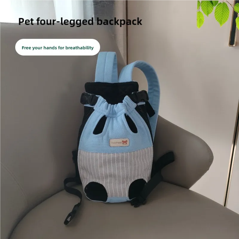 Size XL Blue-Gray Patchwork Pet Backpack Dog Carrier Cat Travel Bag - Breathable, Portable & Hands-Free Four-Leg Design