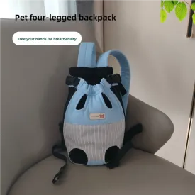 Size XL Blue-Gray Patchwork Pet Backpack Dog Carrier Cat Travel Bag - Breathable, Portable & Hands-Free Four-Leg Design