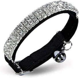Soft Velvet Safe Cat Bell Collar, Adjustable Mini Bling Diamante with Bells, Safety Quick Releas Belt 11 inch for Small Dogs and Cats (Black)