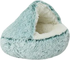 Soothing Pet Beds Doughnut Calm Anti-nxiety Dog Bed - Waterproof Bottom Washable, Cat Bed Round Plush Fluffy Hooded Cat Bed Cave, Cozy for Indoor Cats or Small Dog beds, 20inch, Green
