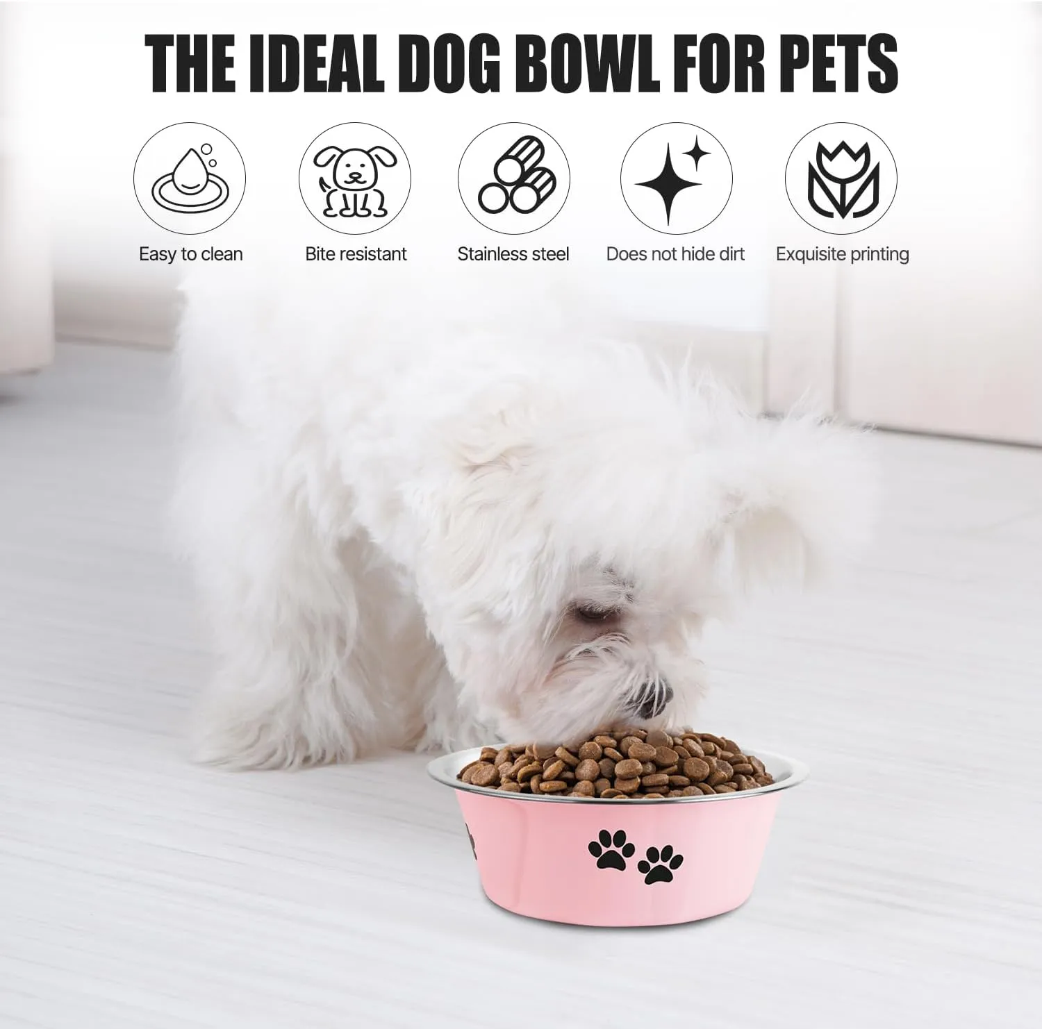 Stainless Steel Dog Bowls, Nonslip Rubber Bottom No Spill Proof Skid Metal Insulated Dog Bowls for Large Medium Small Breed Dogs (Pink, 3.6 Cups/29 OZ)