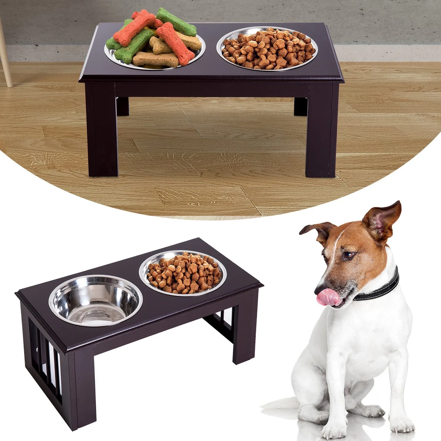 Stainless Steel Pet Feeder , 58.4Lx30.5Wx25.4H cm-Brown