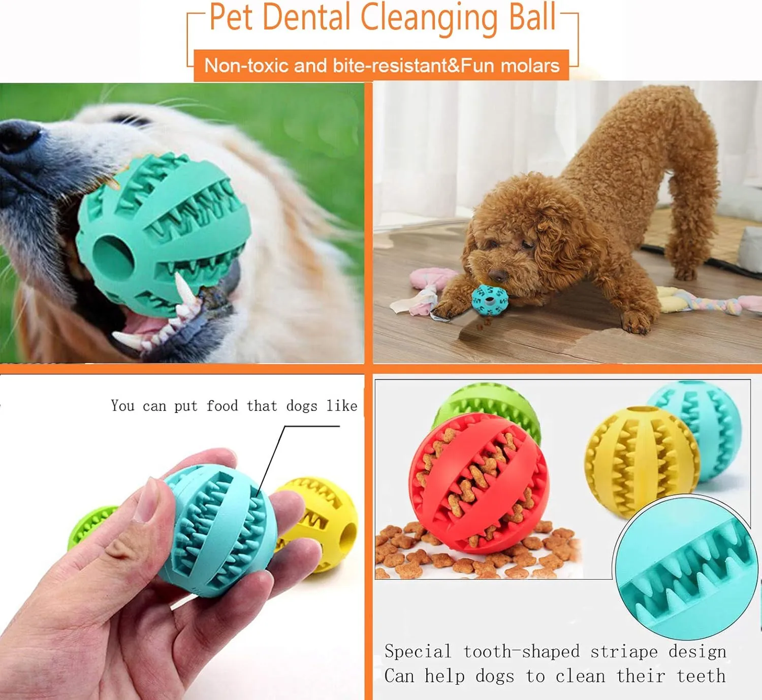 Sunglow 2 Pack Dog Toy Ball - Nontoxic Bite Resistant Teething Toys for Small/Medium/Large Dog and Puppy Cat, Dog Pet Food Treat Feeder Chew Tooth Cleaning Exercise Game IQ Training