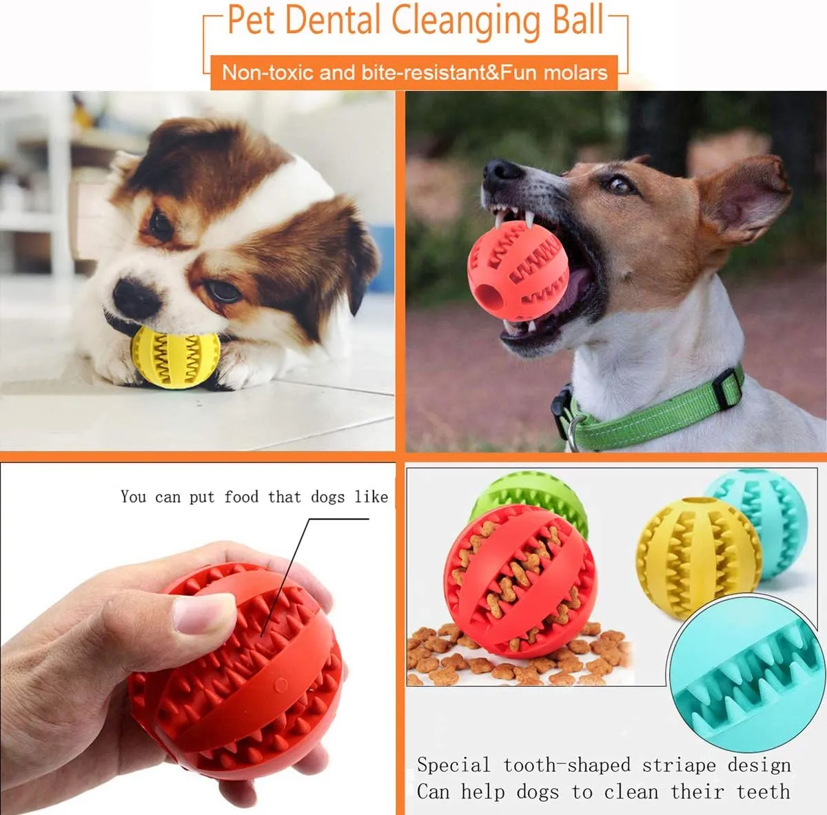 Sunglow 2 Pack Dog Toy BallNontoxic Bite Resistant Teething Toys Balls for Small/Medium/Large Dog and Puppy Cat, Dog Pet Food Treat Feeder Chew Tooth Cleaning Ball Exercise Game IQ Training Ball