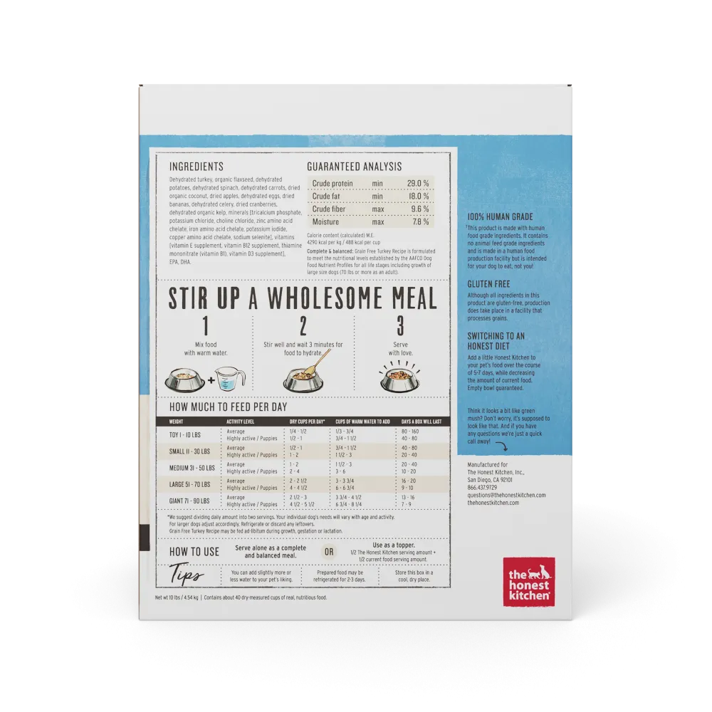 The Honest Kitchen Grain Free Turkey Recipe Dehydrated Dog Food