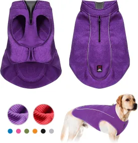 Tuff Pupper Insulated Knit Fleece Jacket for Dogs | Lightweight Warm Dog Vest | Waterproof Zipper Port for Harness | Cold Weather Winter Coat | Rain Snow Repellant | Adjustable Size (Purple/L)
