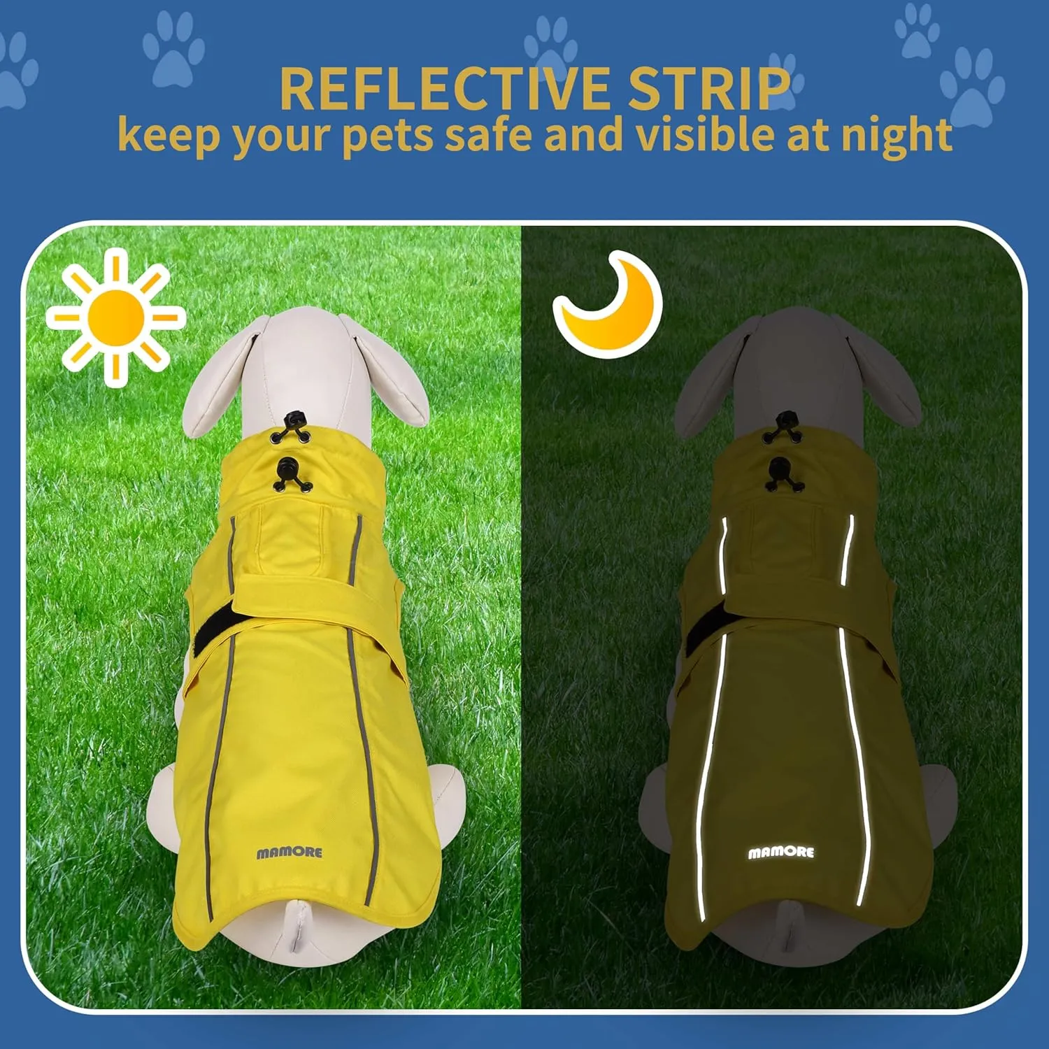 Waterproof Dog Raincoat with Reflective Strip, Adjustable Breathable Rain Coat Jacket with Leash Hole for Dogs (Light Green, Small)