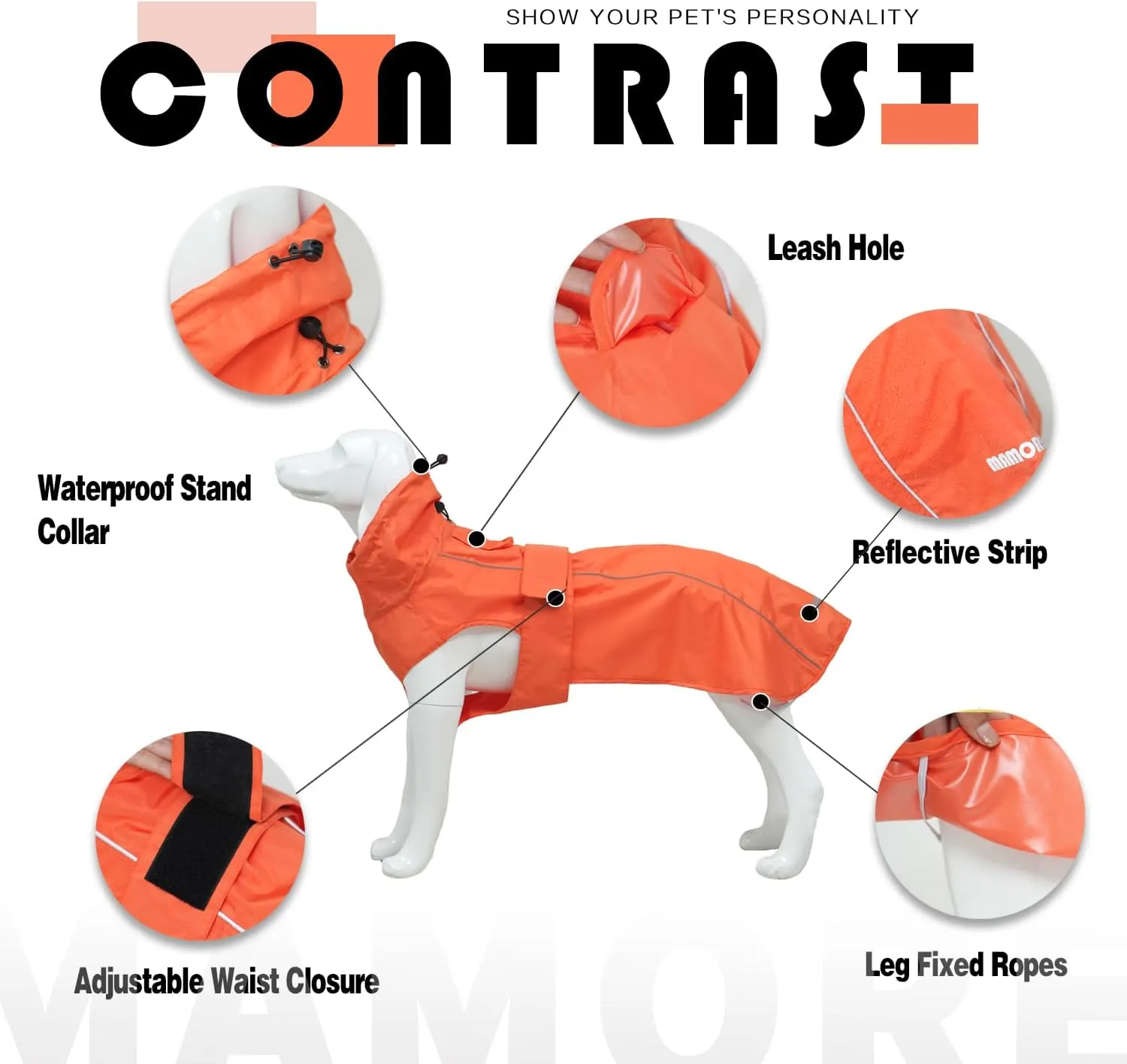 Waterproof Dog Raincoat with Reflective Strip, Adjustable Breathable Rain Coat Jacket with Leash Hole for Dogs (Orange, Small)