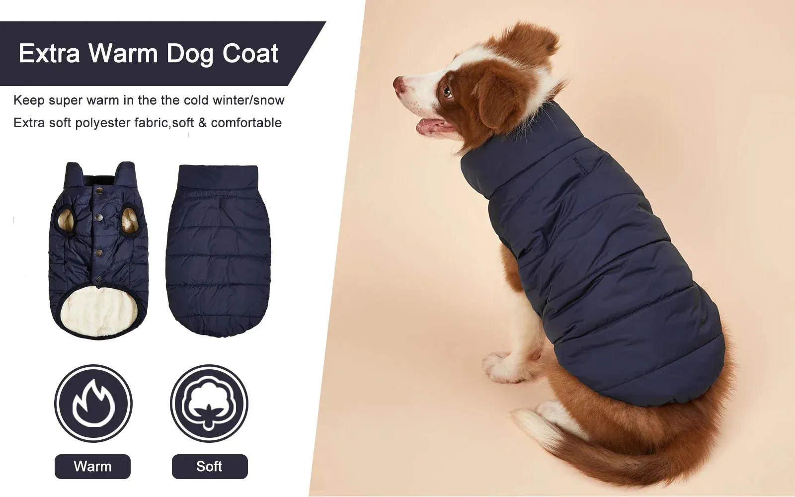 Winter Warmth Dog Jacket - Fleece-Lined for Comfort